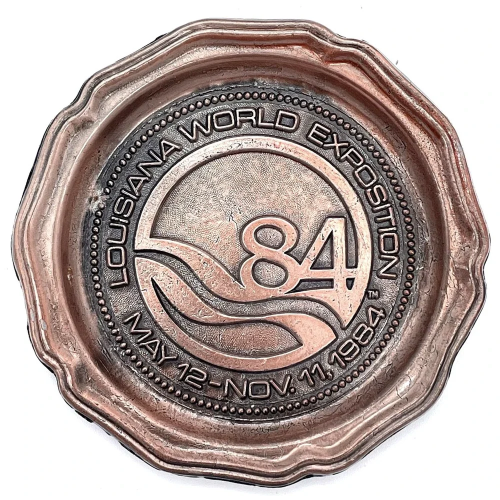 VTG 1984 New Orleans Worlds Coasters Set of 3 Copper on Pewter Novelty USA Made